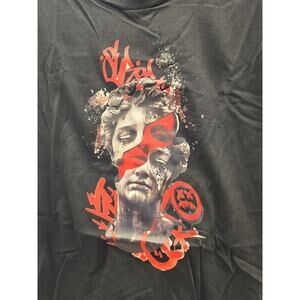 Artist-Signed Black Cotton T-Shirt Medium – Red & Gray Sculpture Print NWOT